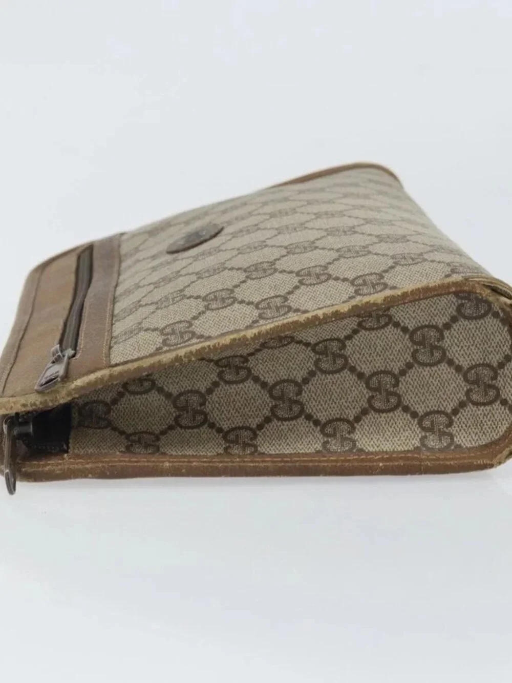 GUCCI GG Supreme Clutch Bag PVC Beige Gold 111 01 037 Auth bs32865